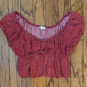 La Hearts Burgundy and White Dotted Blouse